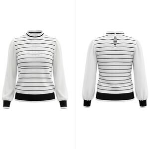Siani Milano Striped Mock Neck Puff Sleeve Knit Sweater Women Size S